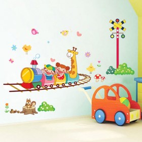 Giraffe and Friends on the Train to Happy World - Wall Decals